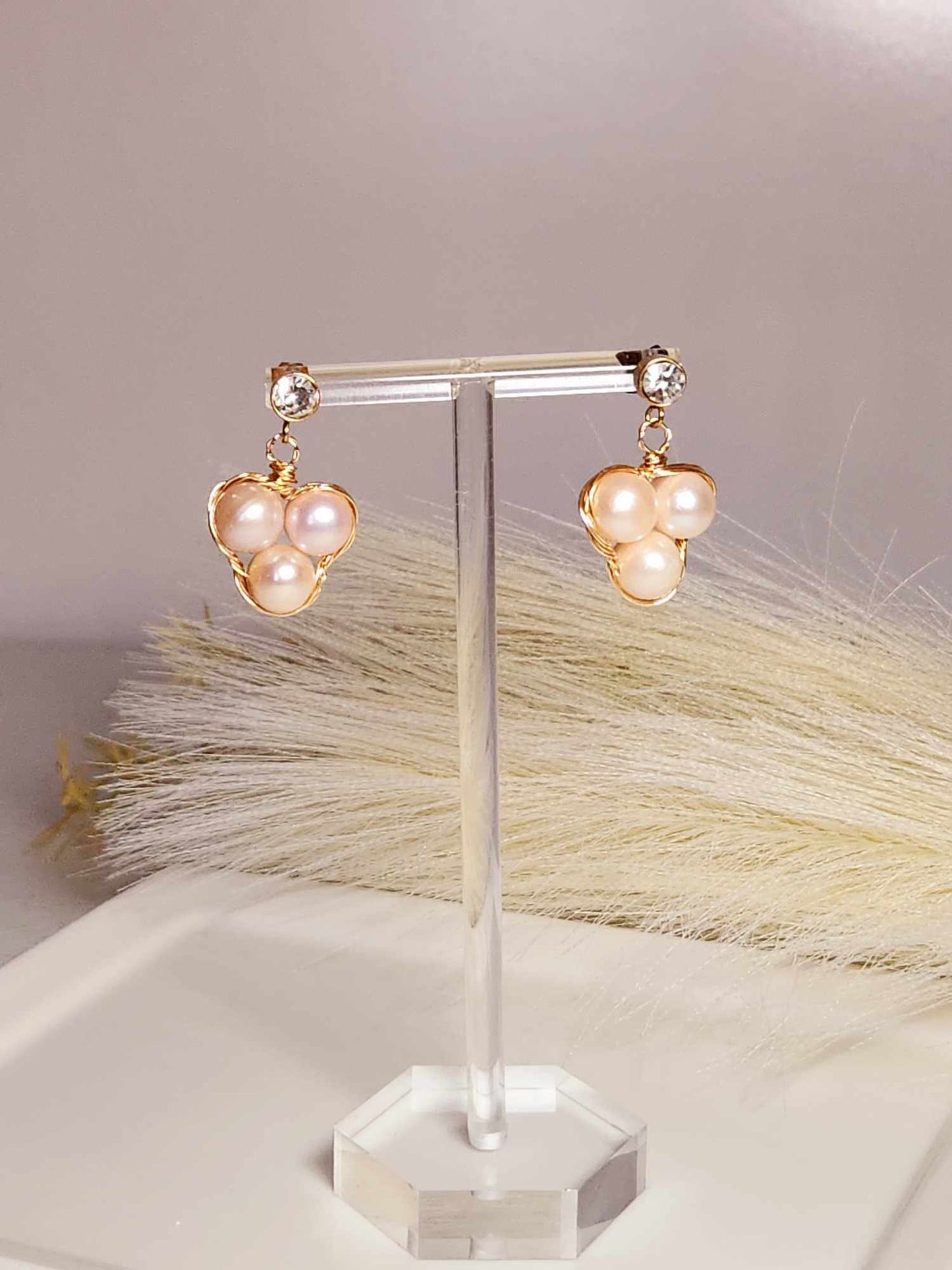 Three-Pearl Elegance in Gold | | Freshwater Pearl Studs