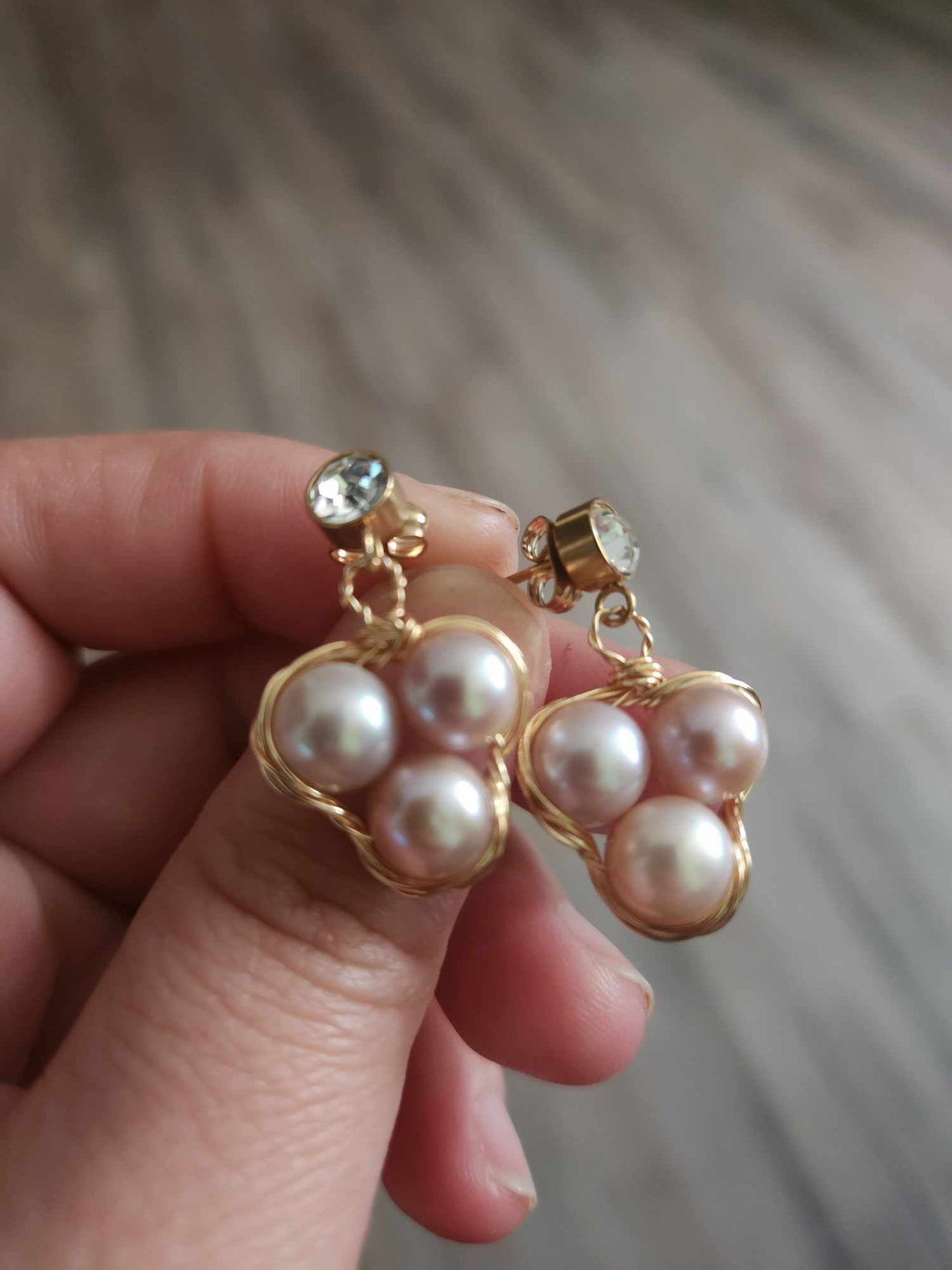 Three-Pearl Elegance in Gold | | Freshwater Pearl Studs
