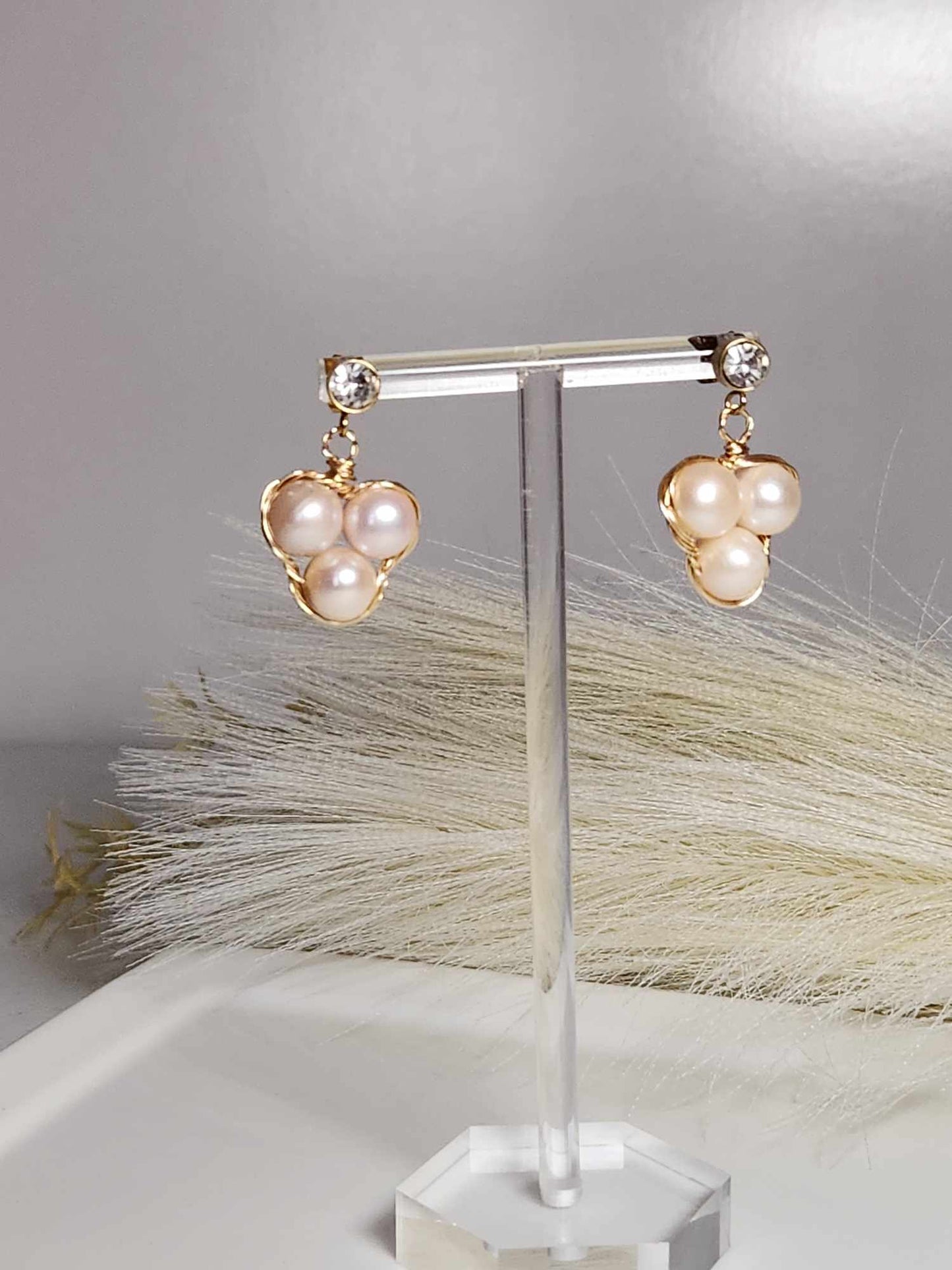 Three-Pearl Elegance in Gold | | Freshwater Pearl Studs