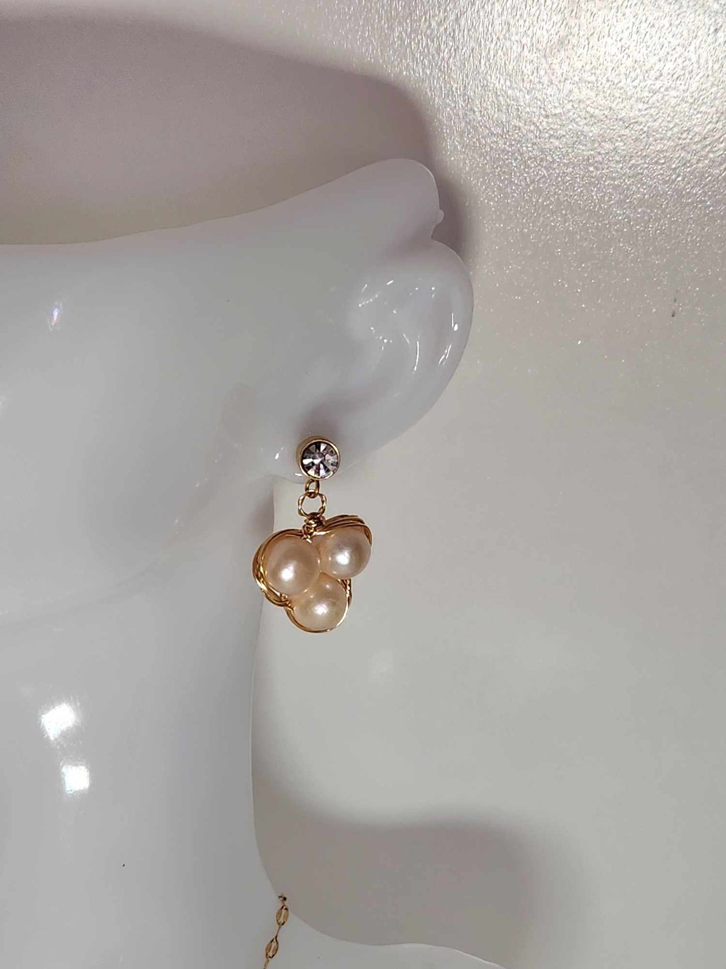Three-Pearl Elegance in Gold | | Freshwater Pearl Studs