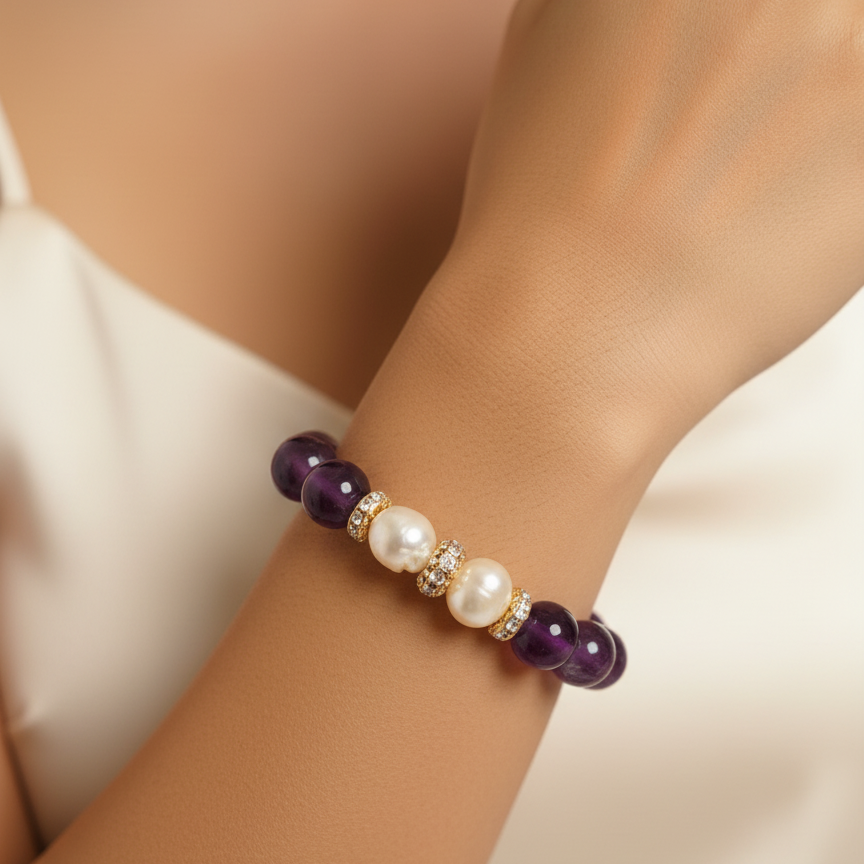 Liatris | Amethyst & Pearl Beaded Bracelet
