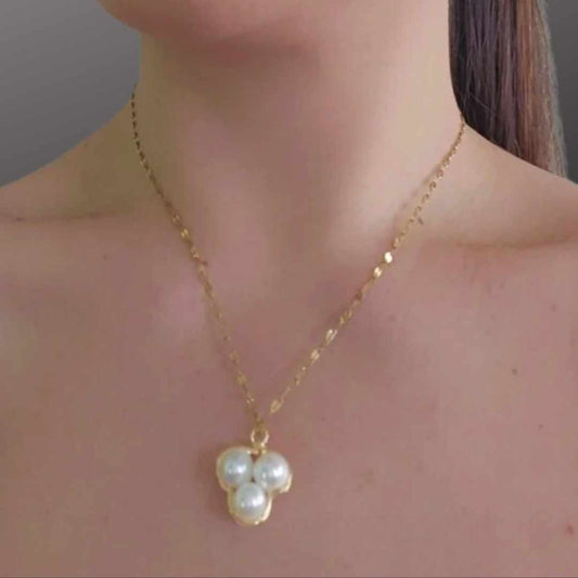 Three-Pearl Elegance in Gold Necklace | Fresh water Pearl Necklace