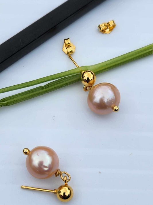 Bluebell Bliss Pink Pearl Gold Earrings