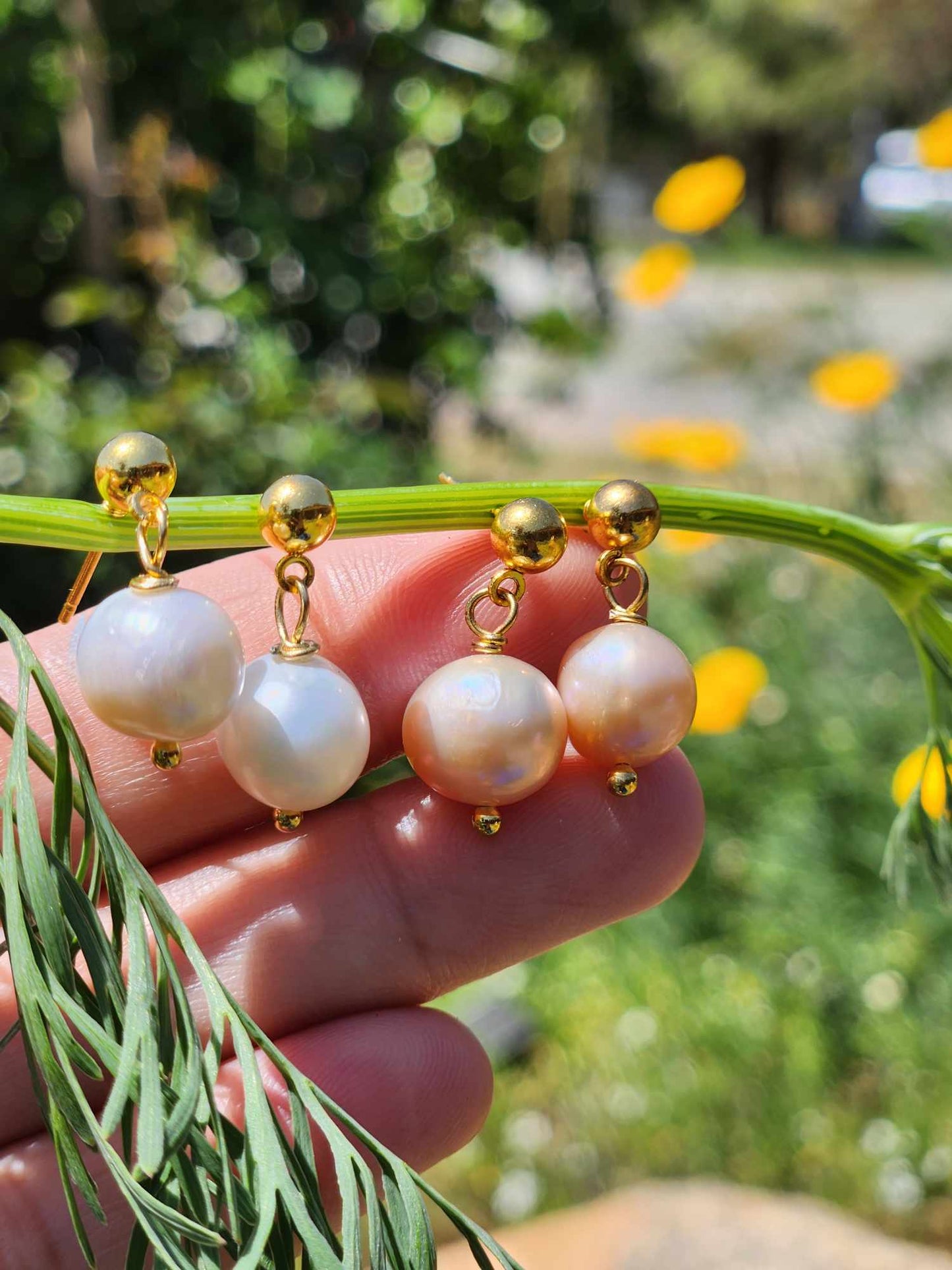 Bluebell Bliss Pink Pearl Gold Earrings