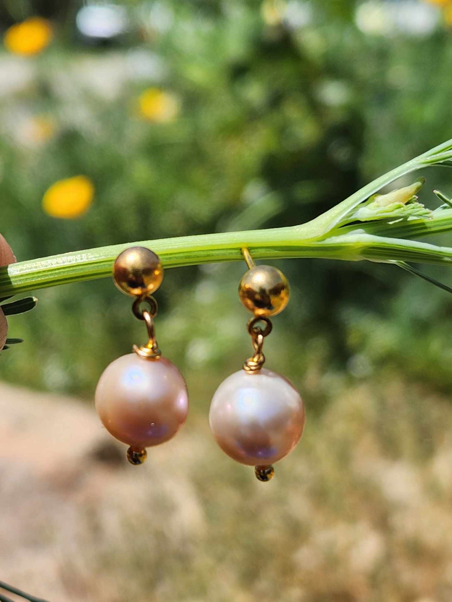 Bluebell Bliss Pink Pearl Gold Earrings