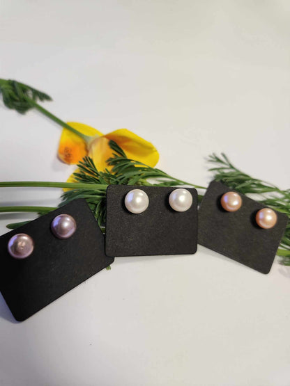 Lavender Pearl Silver Earring Studs  | Freshwater Pearl Studs