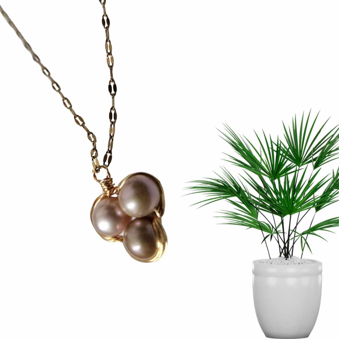 Three-Pearl Elegance in Gold Necklace | Fresh water Pearl Necklace