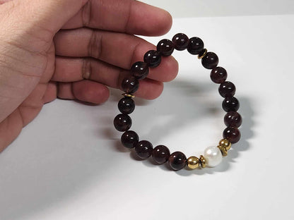 Luxurious Deep Garnet and Pearl Bracelet