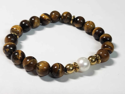 Earthen Charm Tiger's Eye and Pearl Bracelet