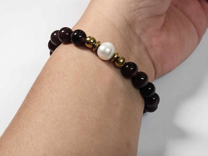 Luxurious Deep Garnet and Pearl Bracelet