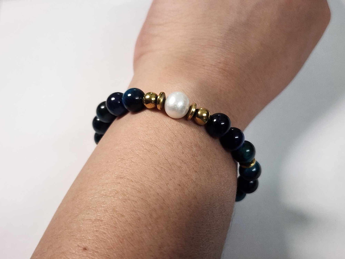 Mystic Ocean Blue Bead and Pearl Bracelet