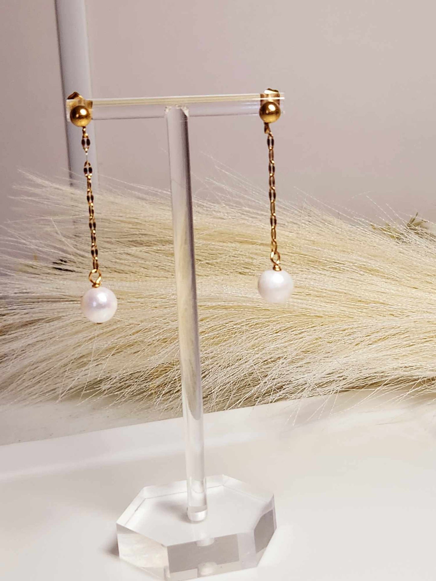 Tulip Long Dangle Pearls | Freshwater Pearl Earrings