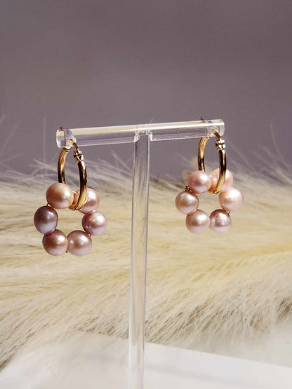 Elegant Small Chain Pearl Hoop Earrings