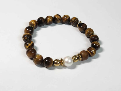 Earthen Charm Tiger's Eye and Pearl Bracelet