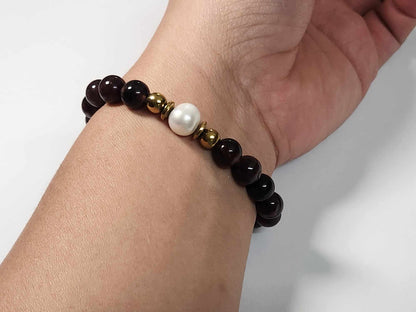 Luxurious Deep Garnet and Pearl Bracelet