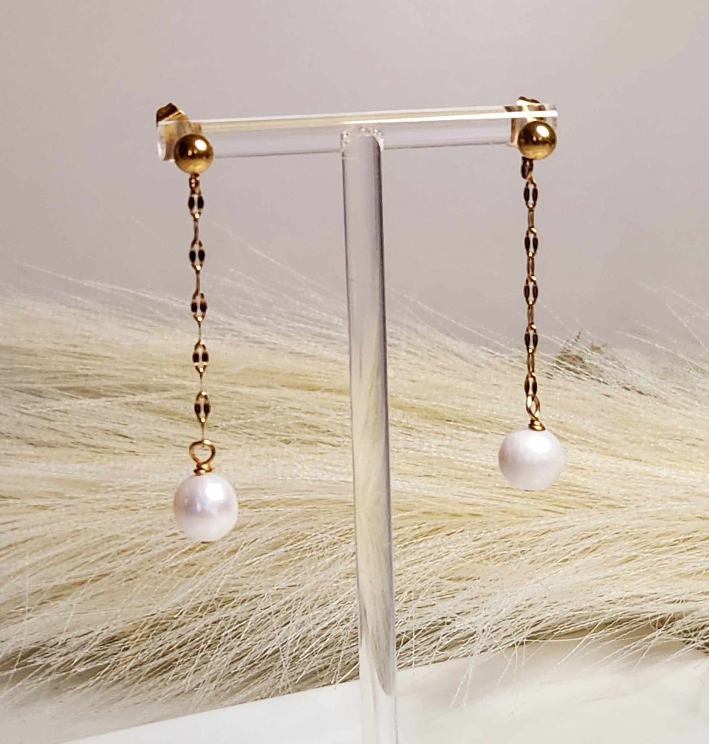 Tulip Long Dangle Pearls | Freshwater Pearl Earrings