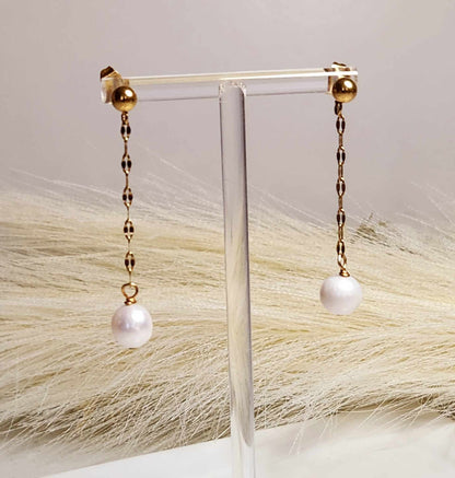 Tulip Long Dangle Pearls | Freshwater Pearl Earrings