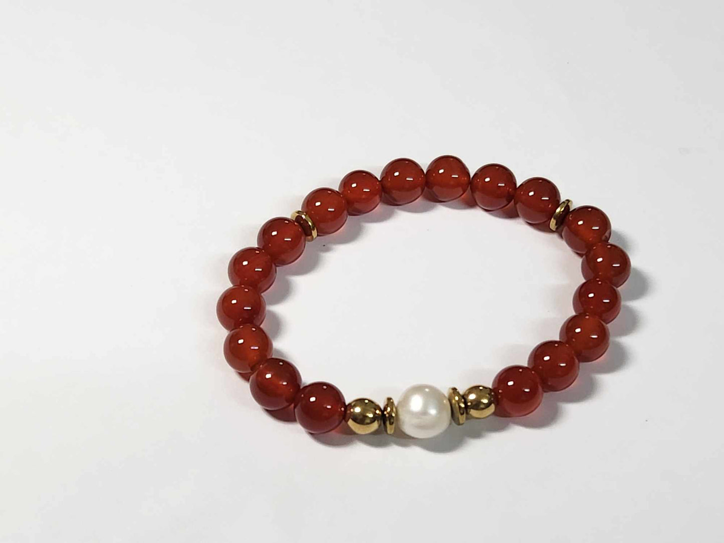 Vibrant Crimson Jade and Pearl Bracelet