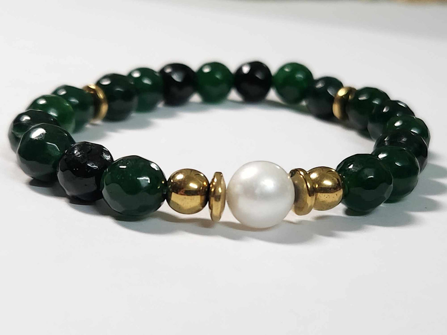 Enchanted Forest Green Jade and Pearl Bracelet