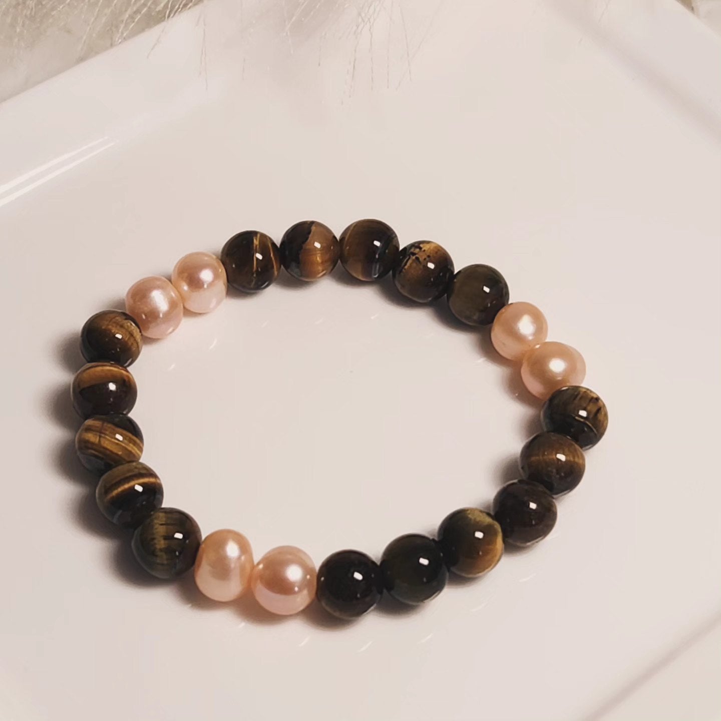 Sunset Glow Bead and Pearl Bracelet