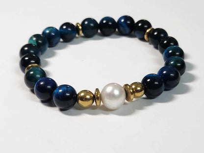 Mystic Ocean Blue Bead and Pearl Bracelet