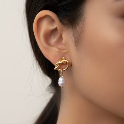 Luna Bloom | Golden Knot Pearl Earrings