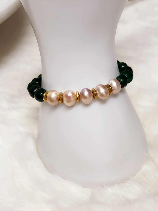 Orchid Harmony Bracelet – Lavender Pearl & Green Stone