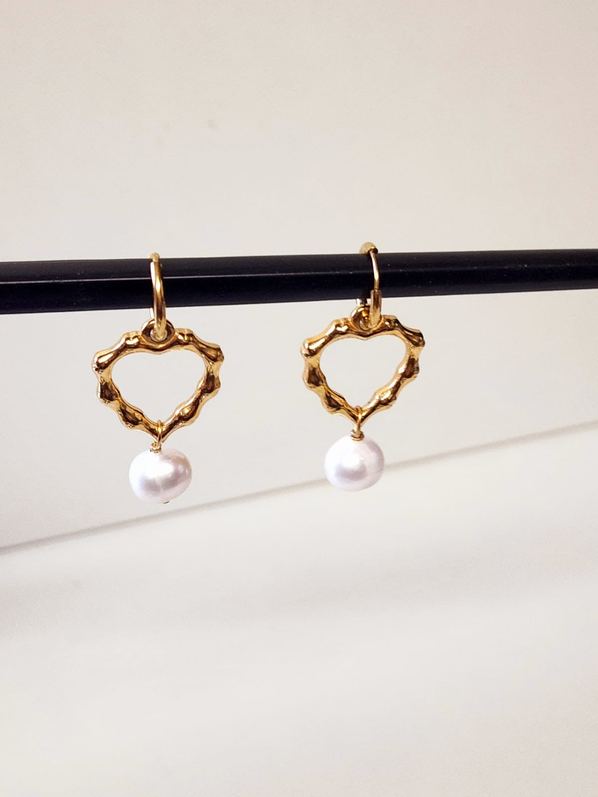 Lily Petal Drops [ Freshwater Pearl Heart Earings