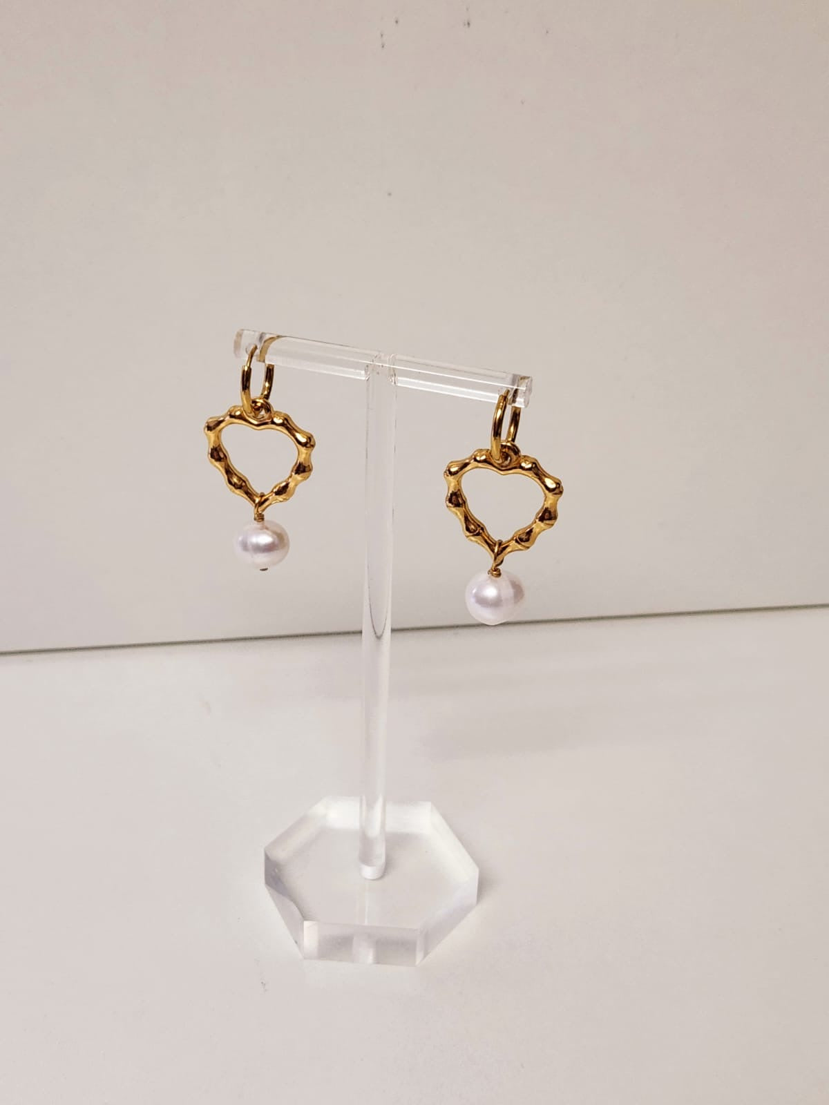 Lily Petal Drops [ Freshwater Pearl Heart Earings