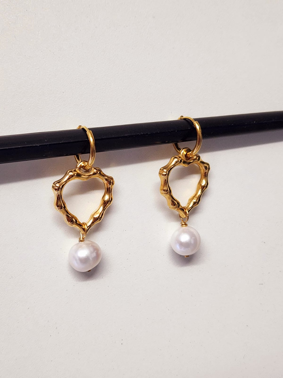 Lily Petal Drops [ Freshwater Pearl Heart Earings