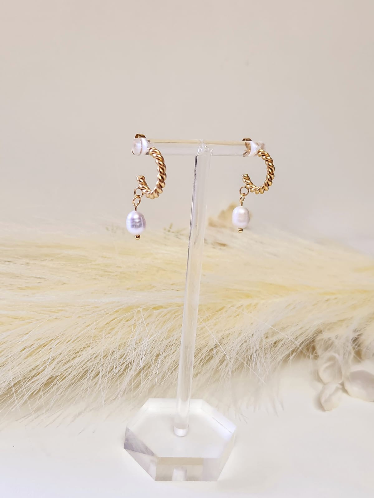 Wisteria Drops C- Shape dangling Pearl Earrings