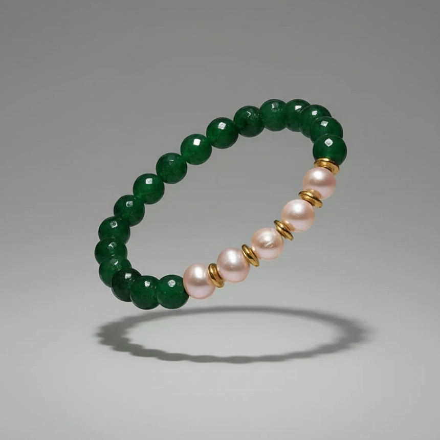 Orchid Harmony Bracelet – Lavender Pearl & Green Stone