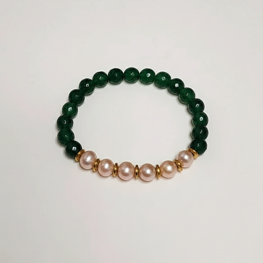 Orchid Harmony Bracelet – Lavender Pearl & Green Stone